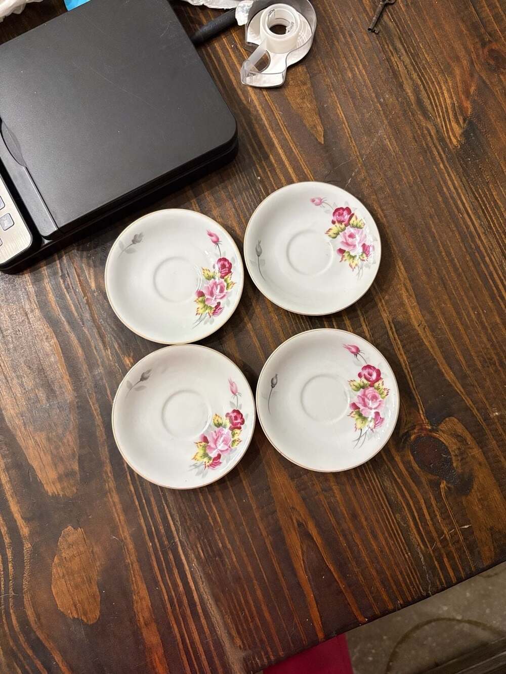 Sphinx Japan Pink Rose Porcelain Saucers Set Of 4